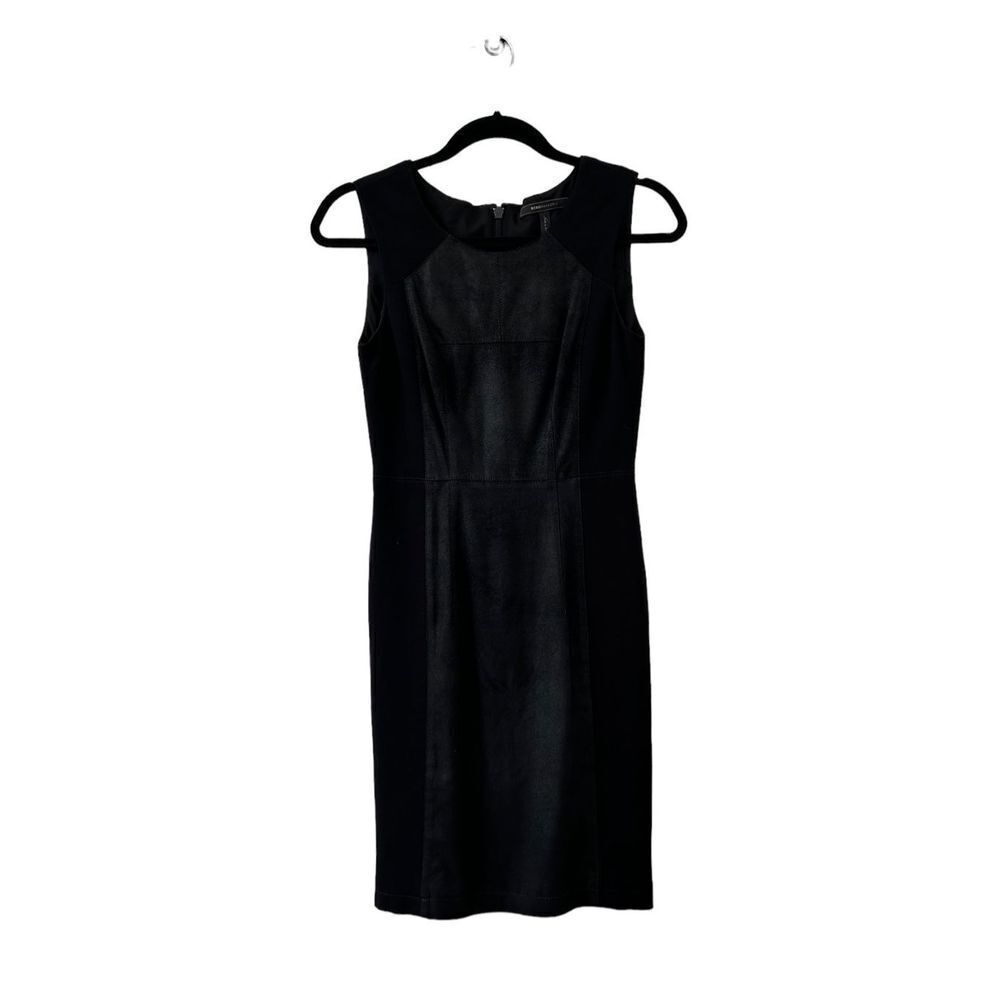 BCBGMaxAzria Kellen Sheath Dress Suede Panel Sleeveless Black Women’s Size 0